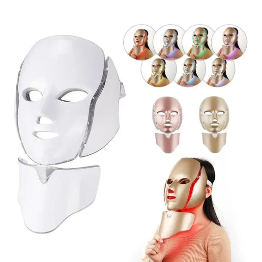 7-color LED face and neck mask set