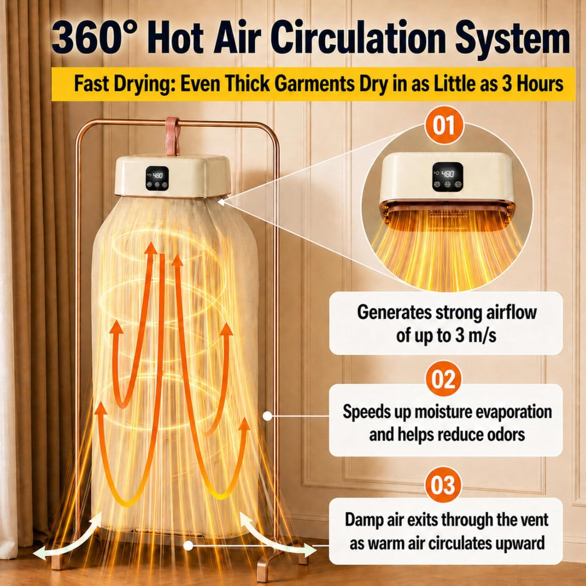 Portable Clothes Dryer【Safe Quiet Fast & 1-Year Free Replacement】Upgraded Mini Dryer with Adjustable Timer, Drying Machine for Apartment, RV, Travel, Dorm(Khaki)
