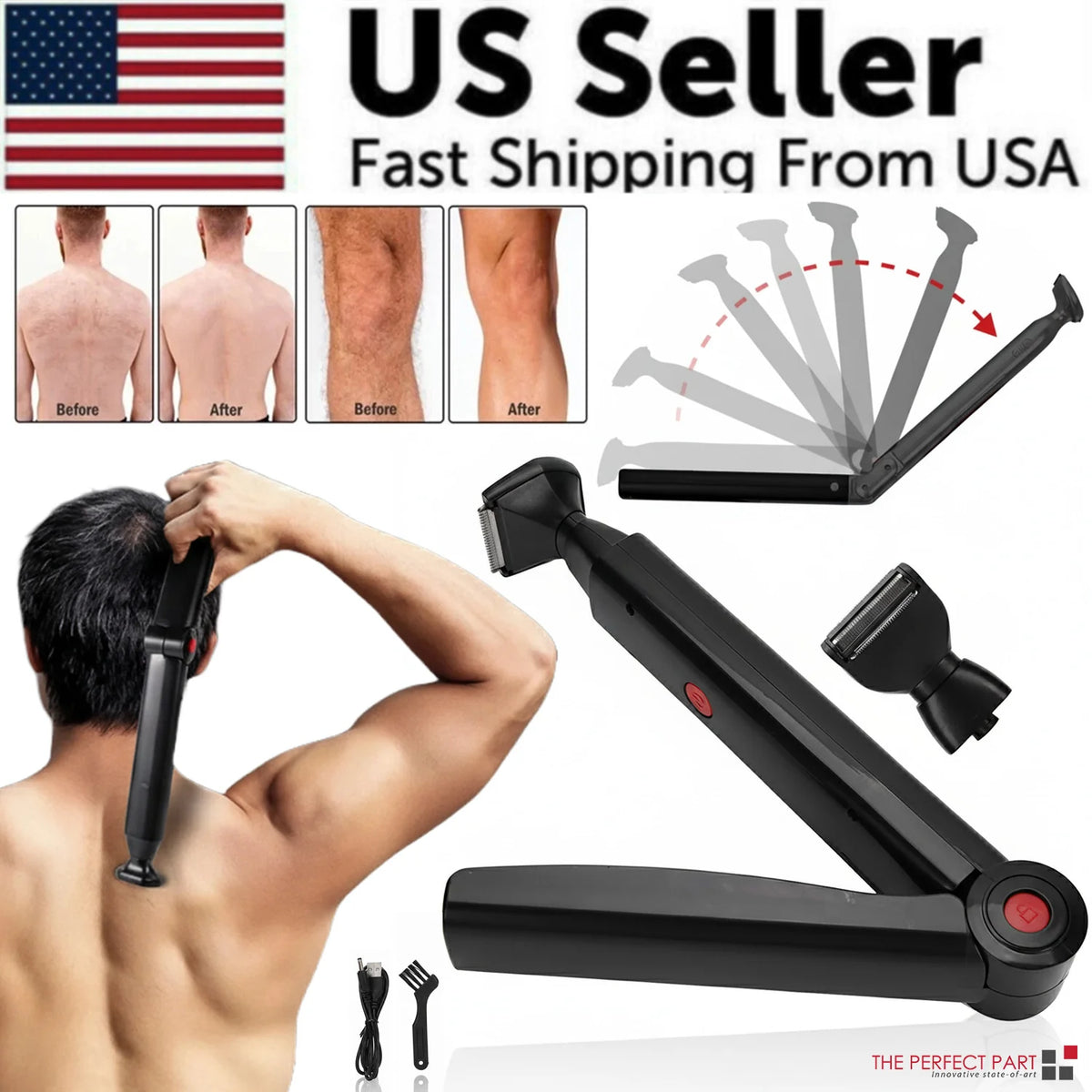 Extendable cordless back shaver for men