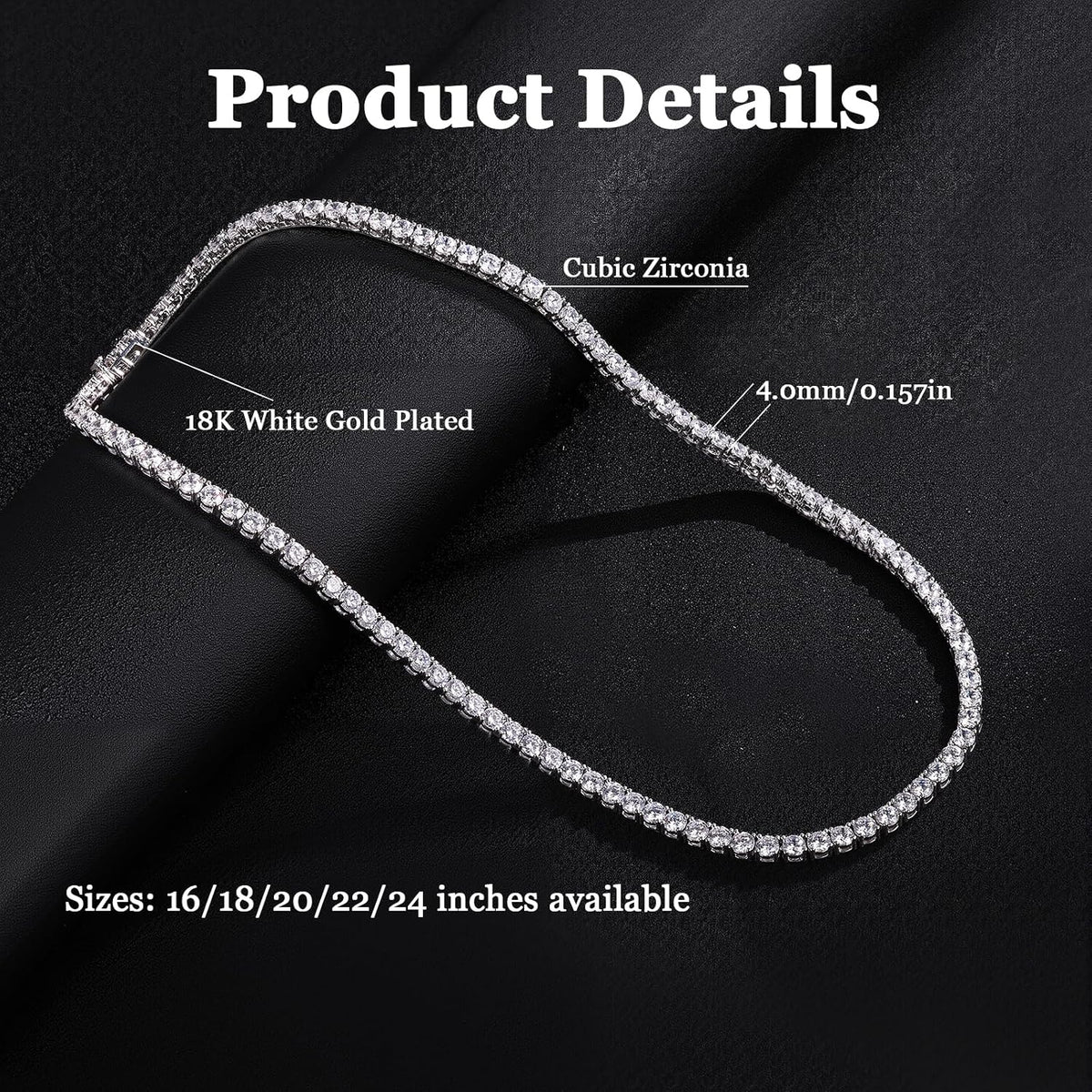 4.0Mm Cubic Zirconia Tennis Necklaces for Women and Men |16-24 Inch